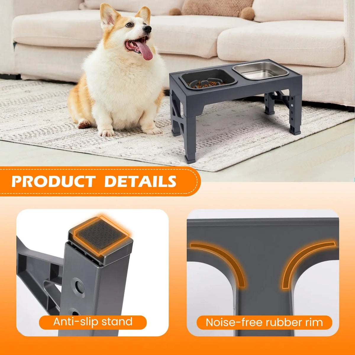 Elevated Adjustable Slow Feeder Dog Bowls With Foldable Stand