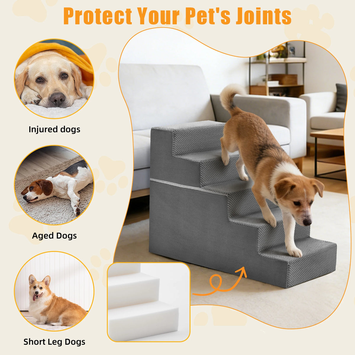 Premium Foam Dog Stair Ramp Small Dogs Non Slip Climbing Ladder