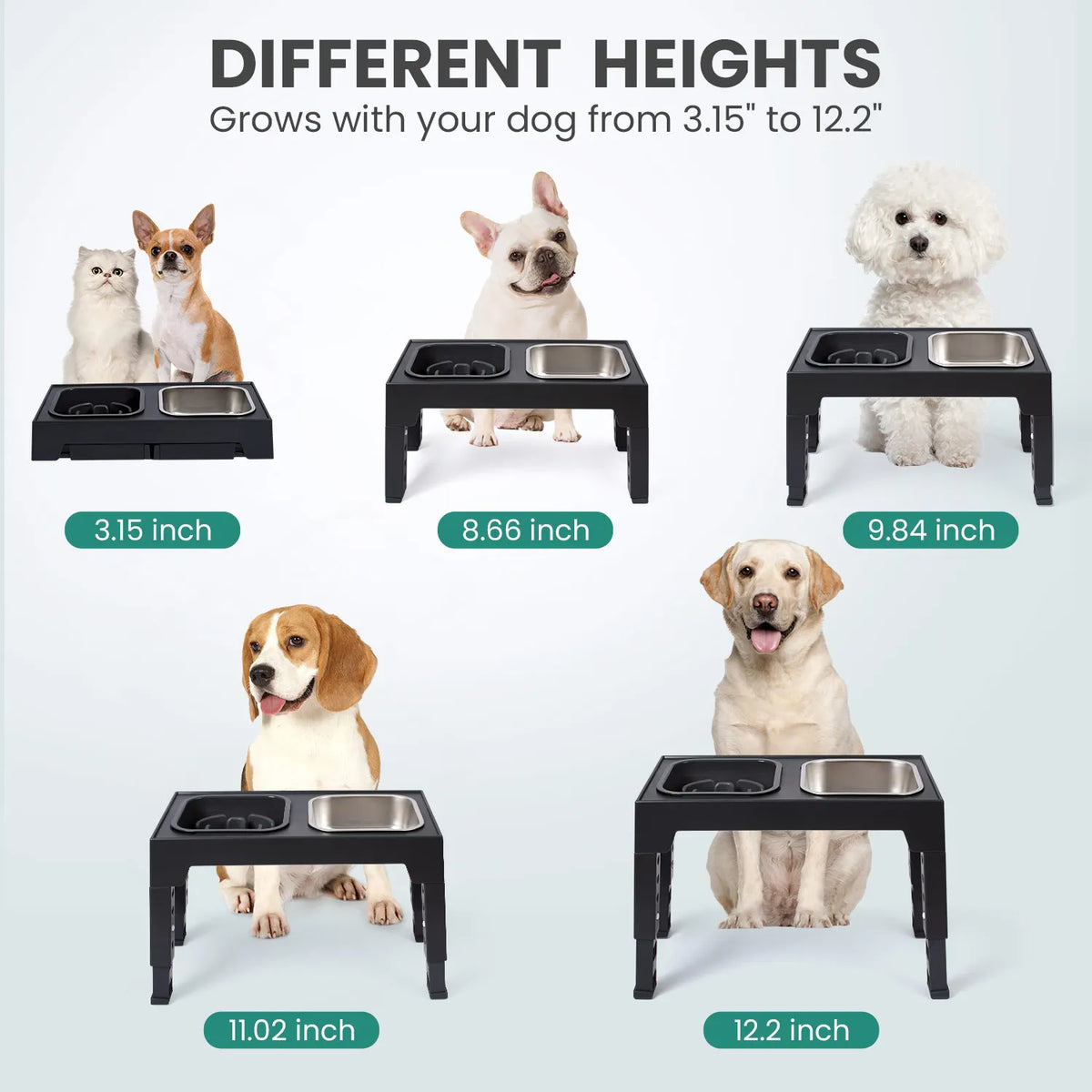Elevated Adjustable Slow Feeder Dog Bowls With Foldable Stand