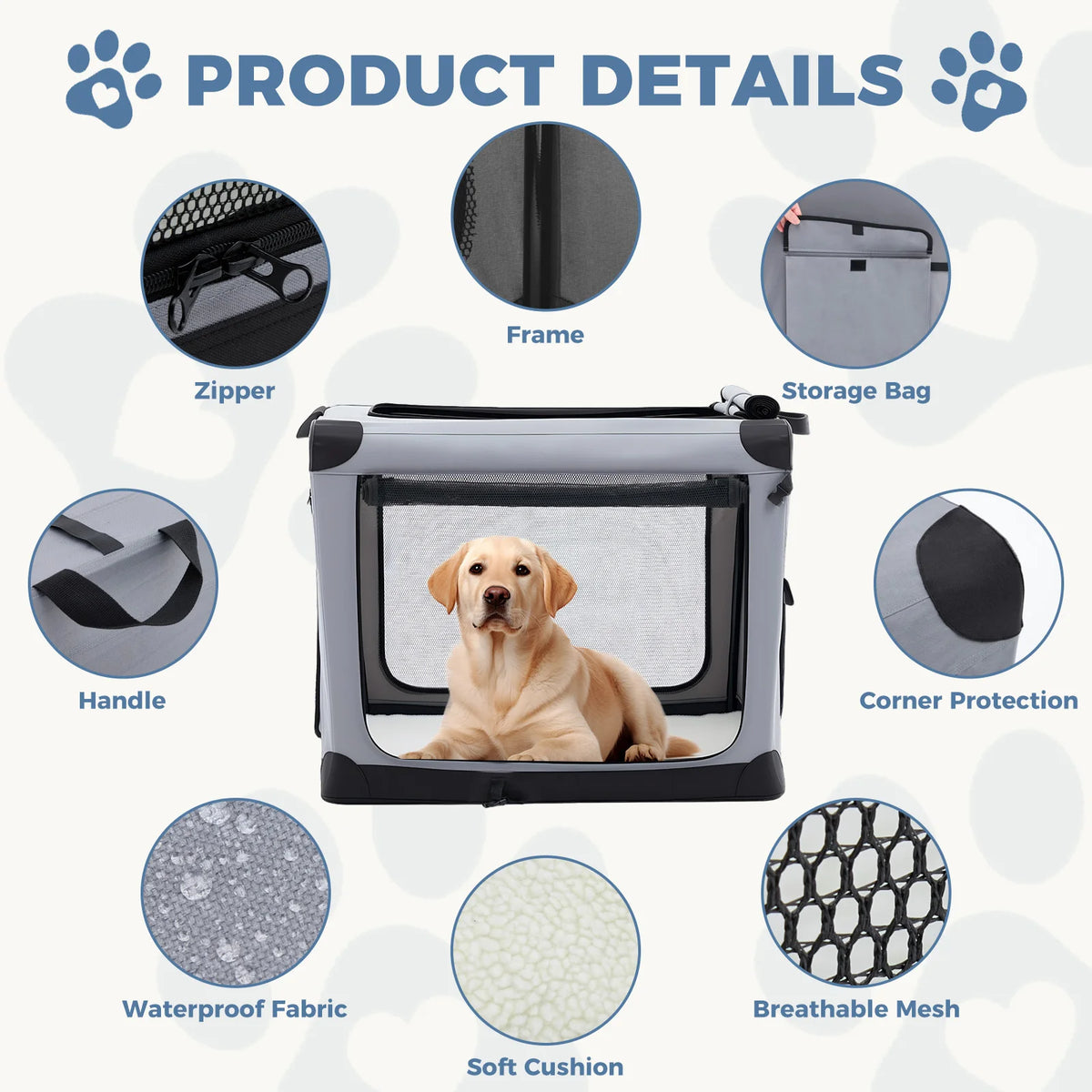 JHK Foldable Soft Dog Crate Portable Pet Kennel Three Side Doors