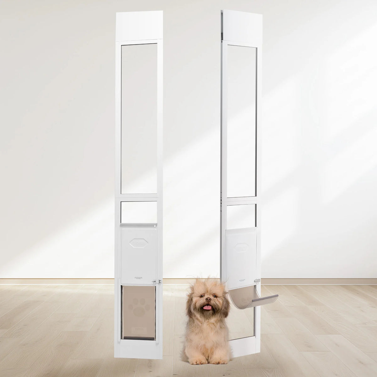 Adjustable Aluminum Frame Tempered Glass Sliding Pet Door