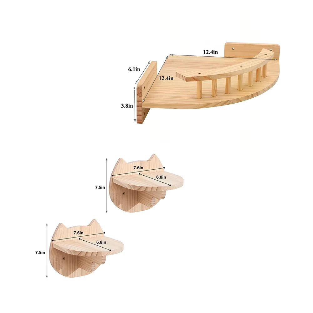 CWV Wall Mounted Wooden Cat Hammock And Climbing Shelf Set