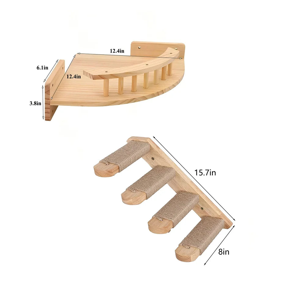 CWV Wall Mounted Wooden Cat Hammock And Climbing Shelf Set