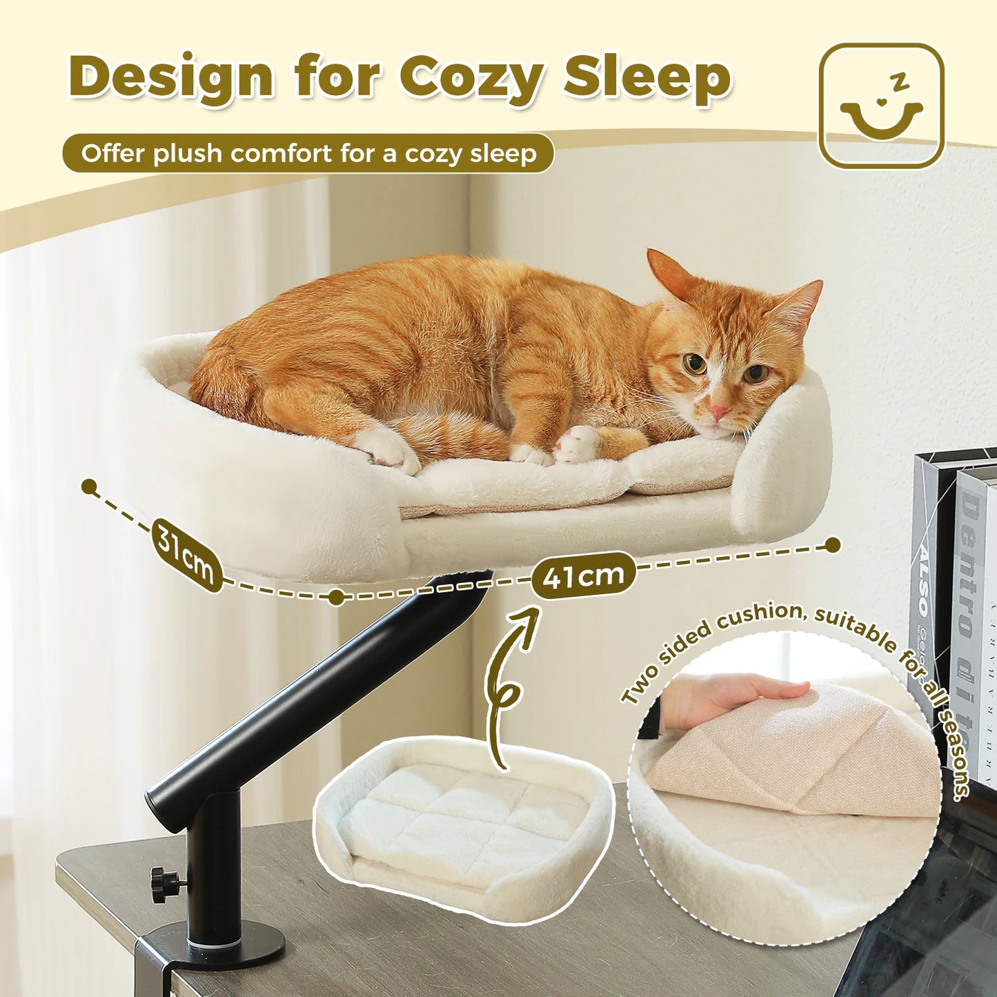 PAWZ Road Adjustable Rotating Cat Desk Bed With Soft Plush Hammock