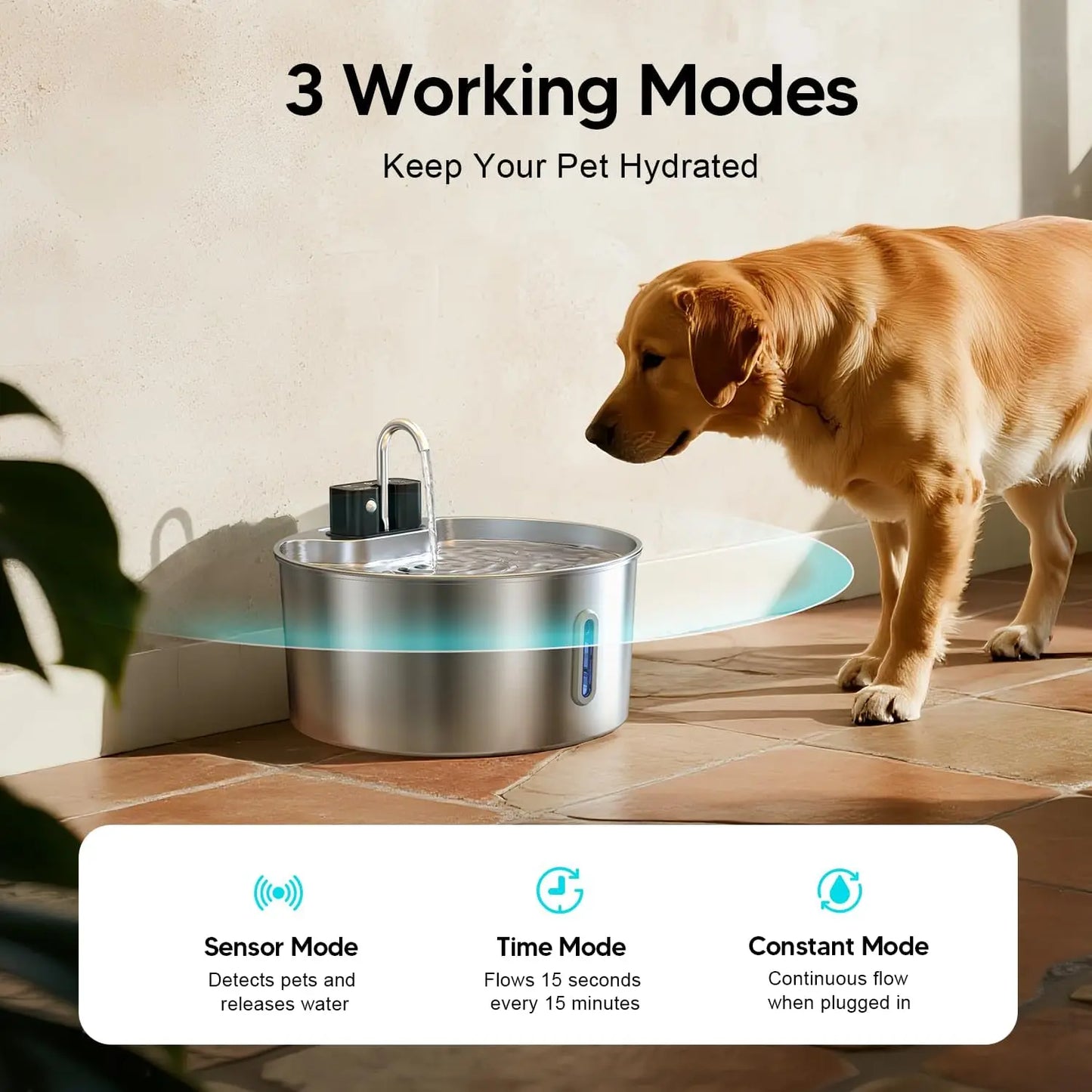 Weomg Stainless Steel Automatic Rechargeable Pet Fountain