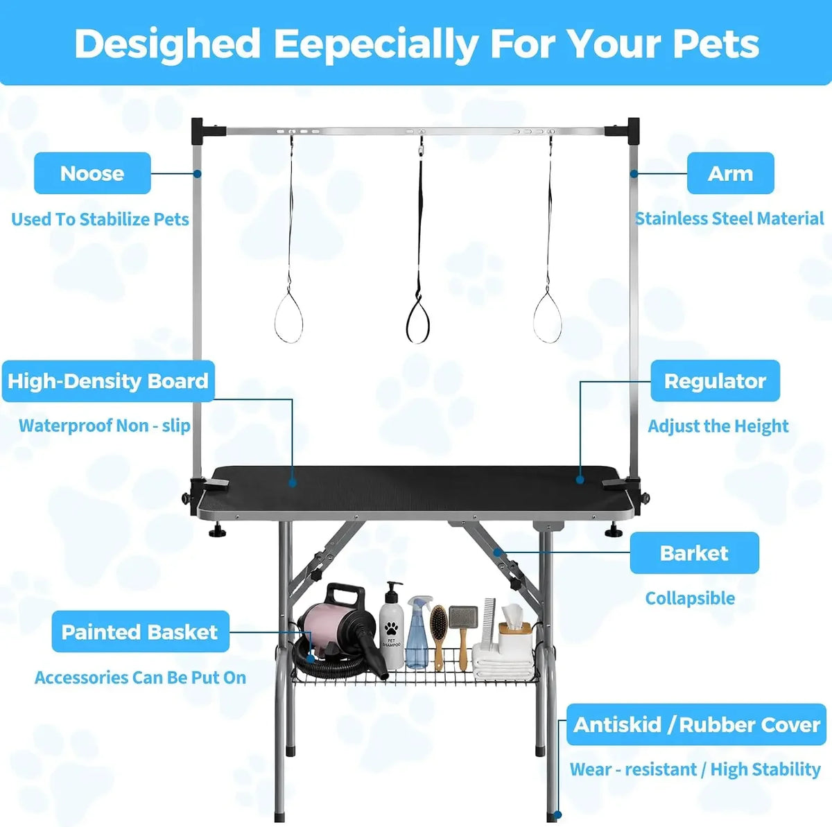Garvee Professional Foldable Dog Grooming Table With Safety Nooses