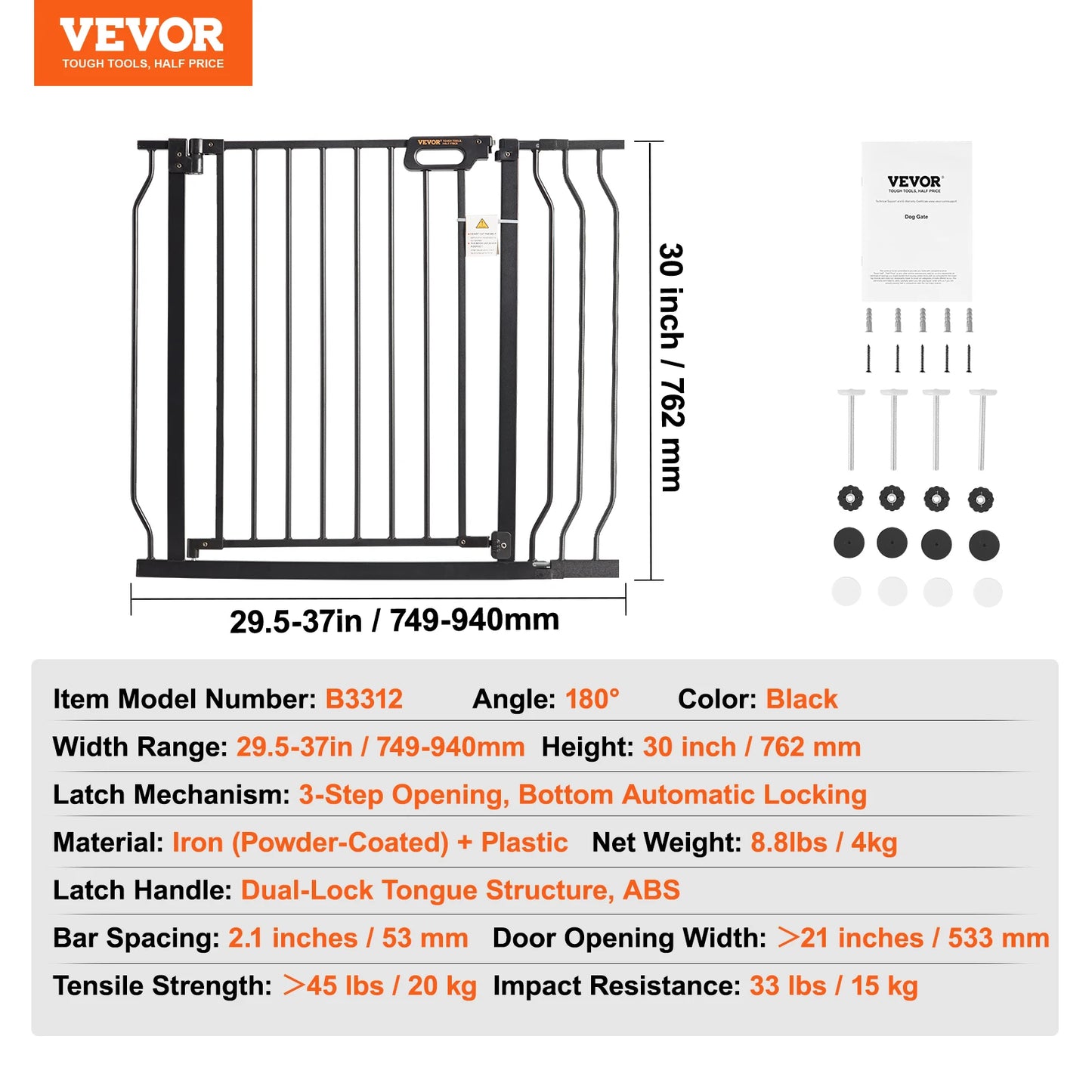 SucceBuy Pressure Mount Baby Gate With Walk Through Safety Panel