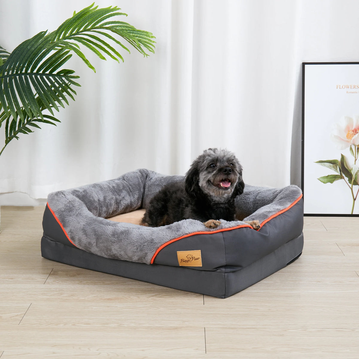 Bingopaw Orthopedic Dog Bed With Waterproof Bolster And Removable Cover