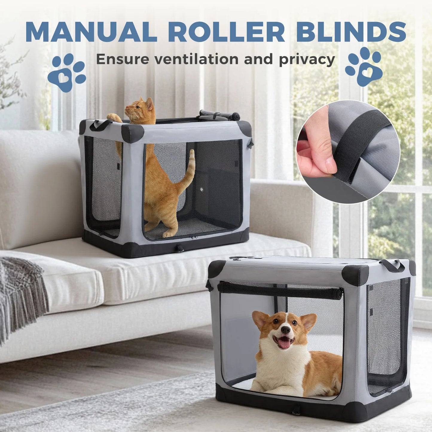 JHK Foldable Soft Dog Crate Portable Pet Kennel Three Side Doors