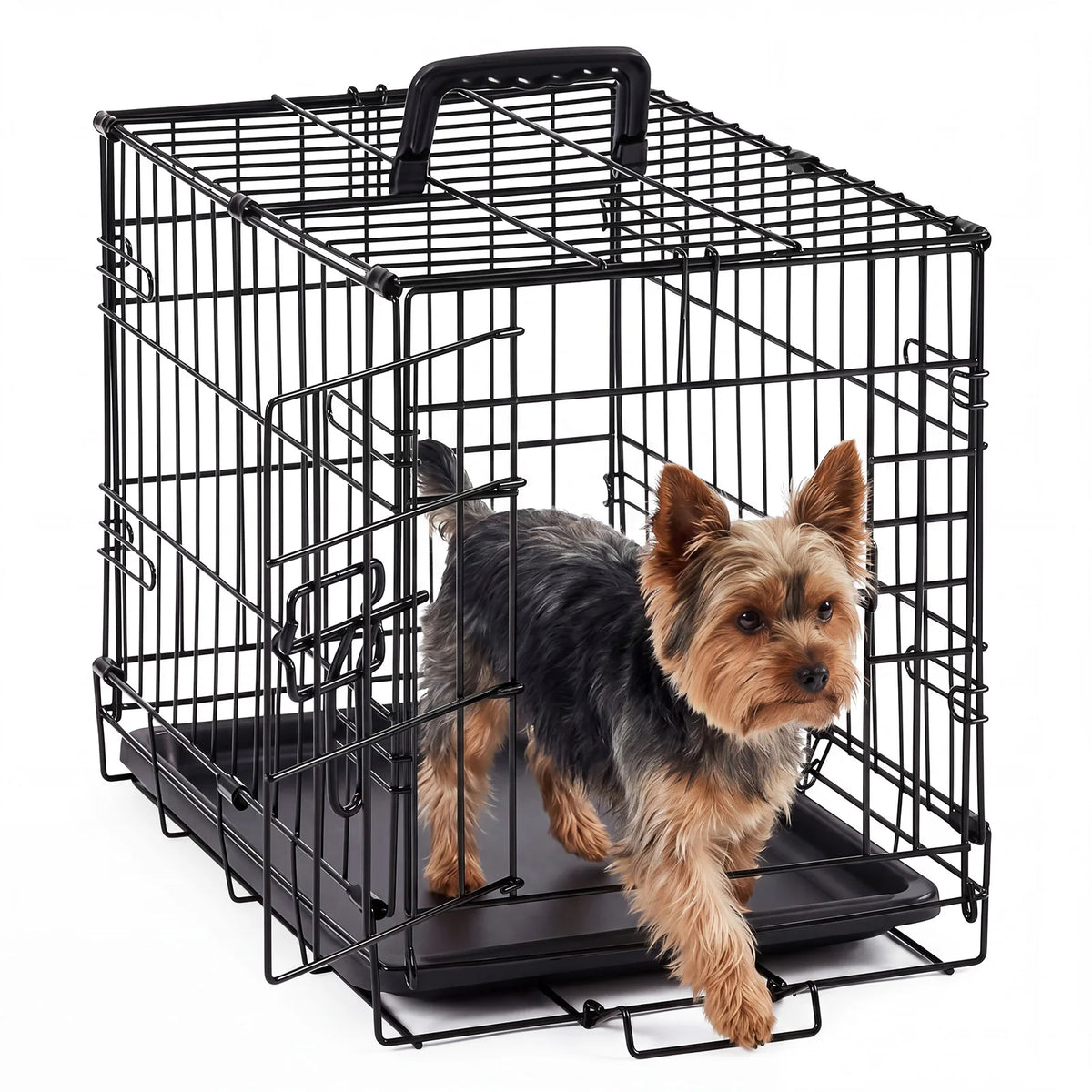 JHK Foldable Metal Dog Crate With Secure Lock And Tray