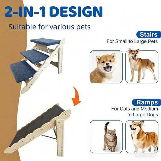 Garvee Wooden Folding Pet Stairs for Beds, Couches and Cars