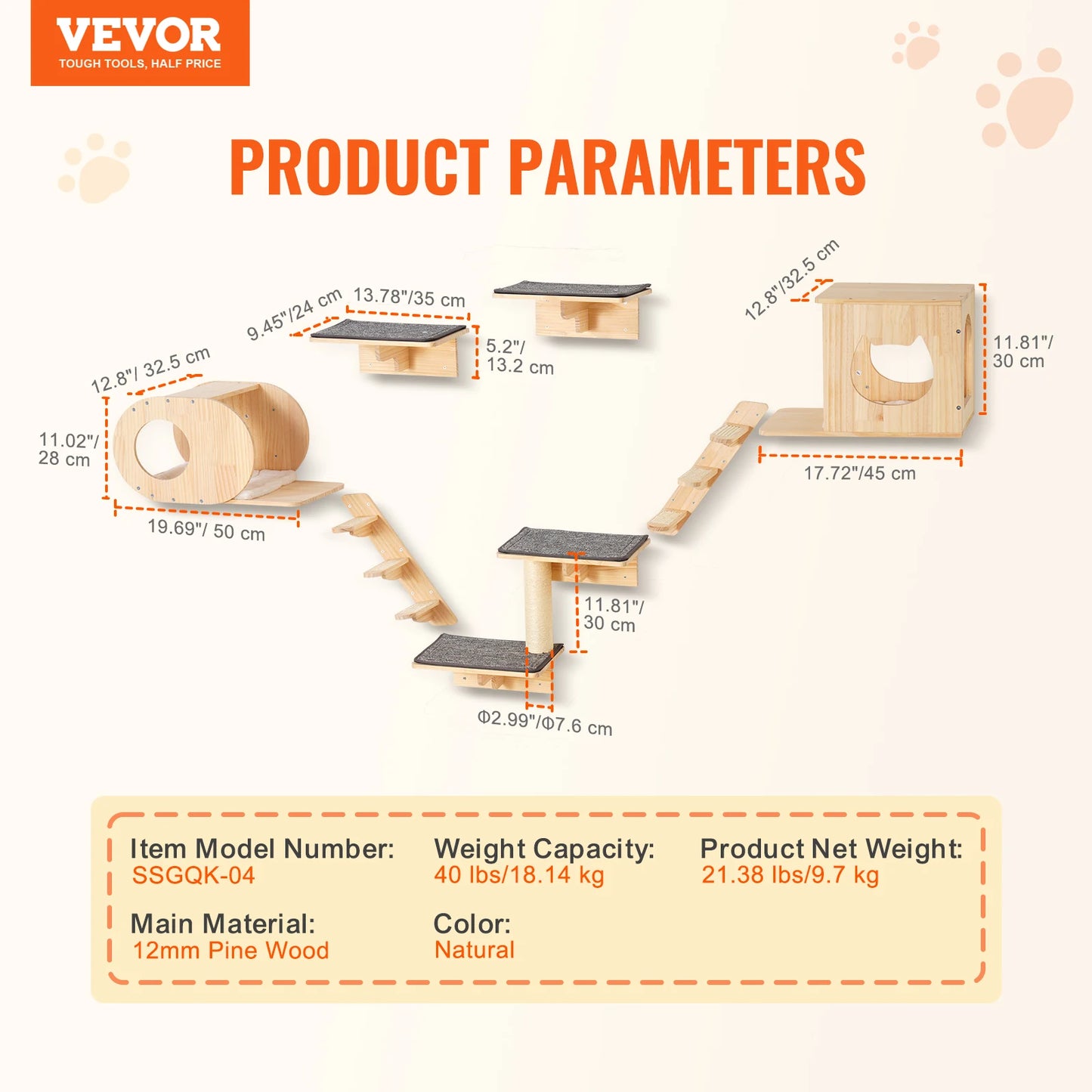 SucceBuy Wall Mounted Cat Shelves With Wooden Perch And Hammock