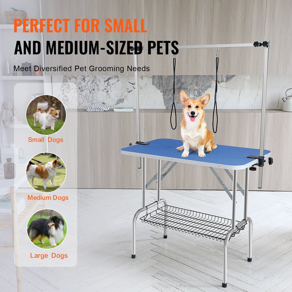 SucceBuy Foldable Pet Grooming Table With Adjustable Arms And Clamp