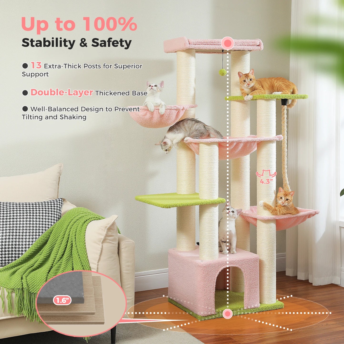 PAWZ Road Sturdy Cat Tower With Sisal Posts And Hammock