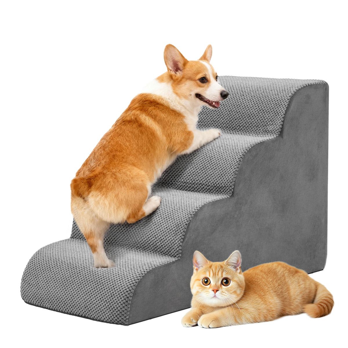 JHK Curved Foam Dog Stairs With Non Slip Pet Steps