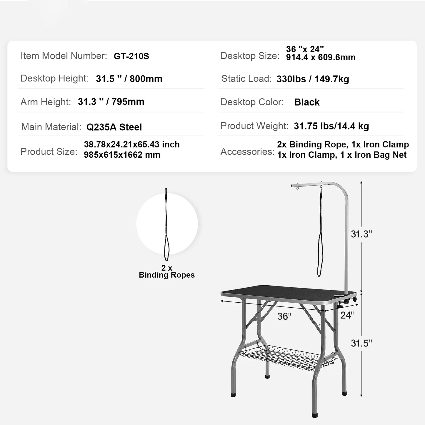SucceBuy Foldable Pet Grooming Table With Adjustable Arms And Clamp