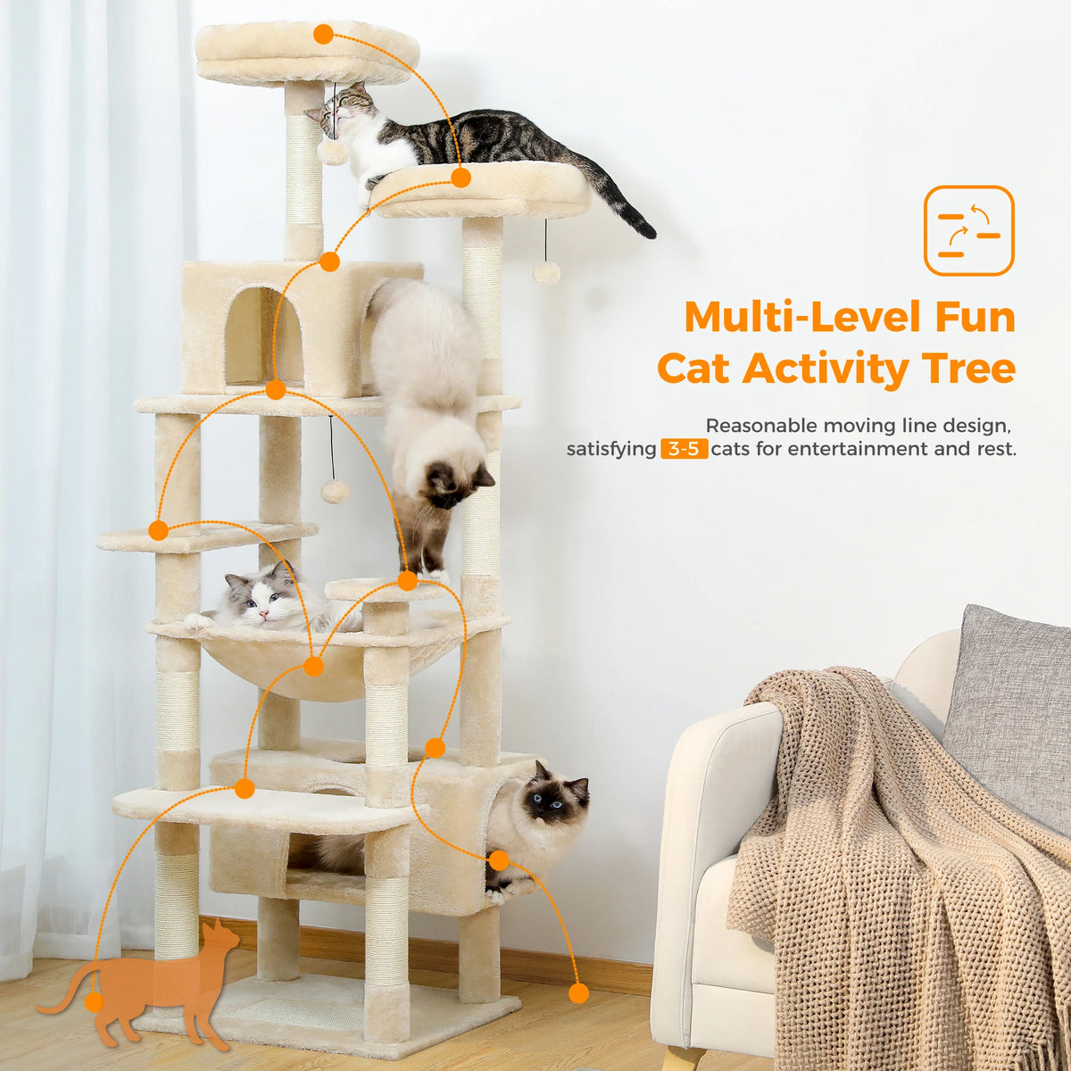 PAWZ Road Indoor Cat Tree With Sisal Posts And Hammock