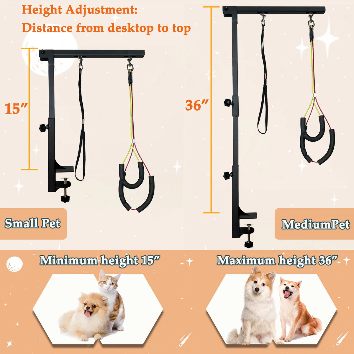 Height Adjustable Dog Grooming Arm With Loops And Clamp