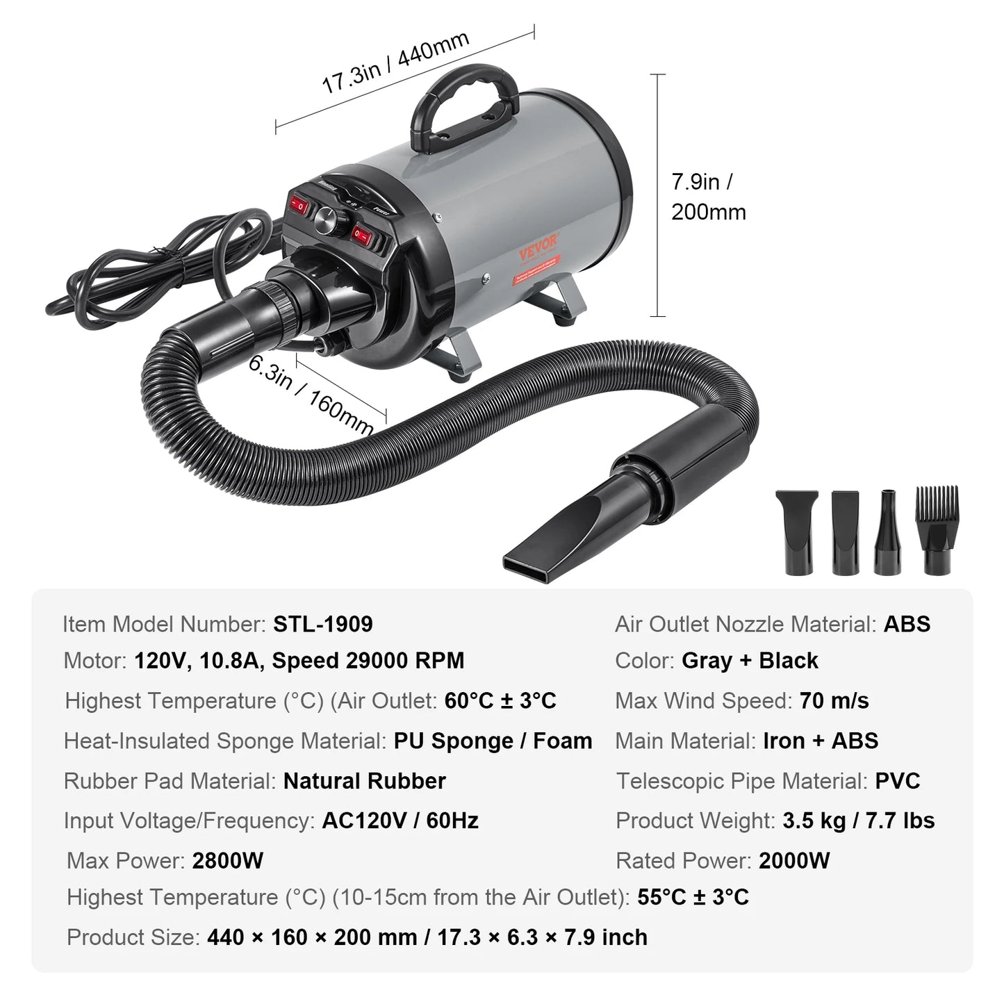 SucceBuy Professional Dog Grooming Dryer With Adjustable Speed Settings