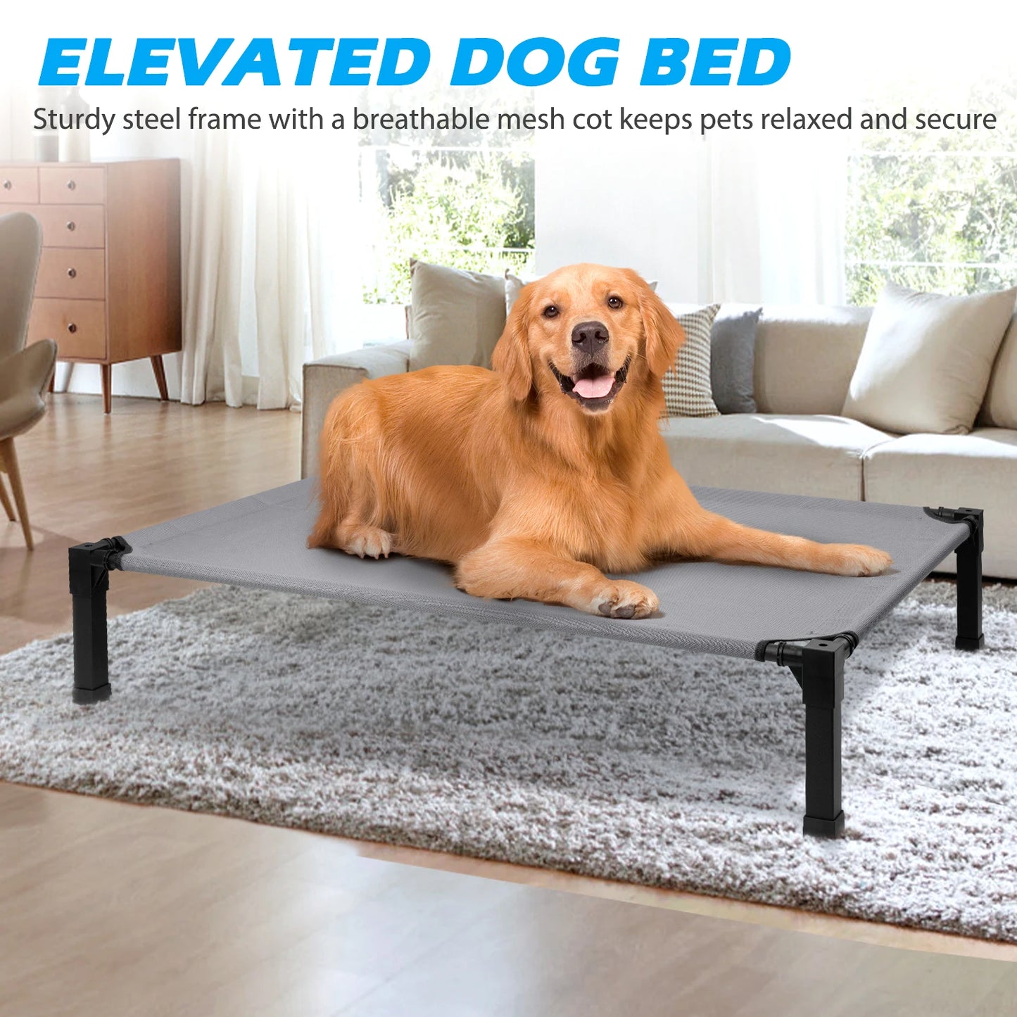 Elevated Cooling Dog Bed With Breathable Mesh And Metal Frame