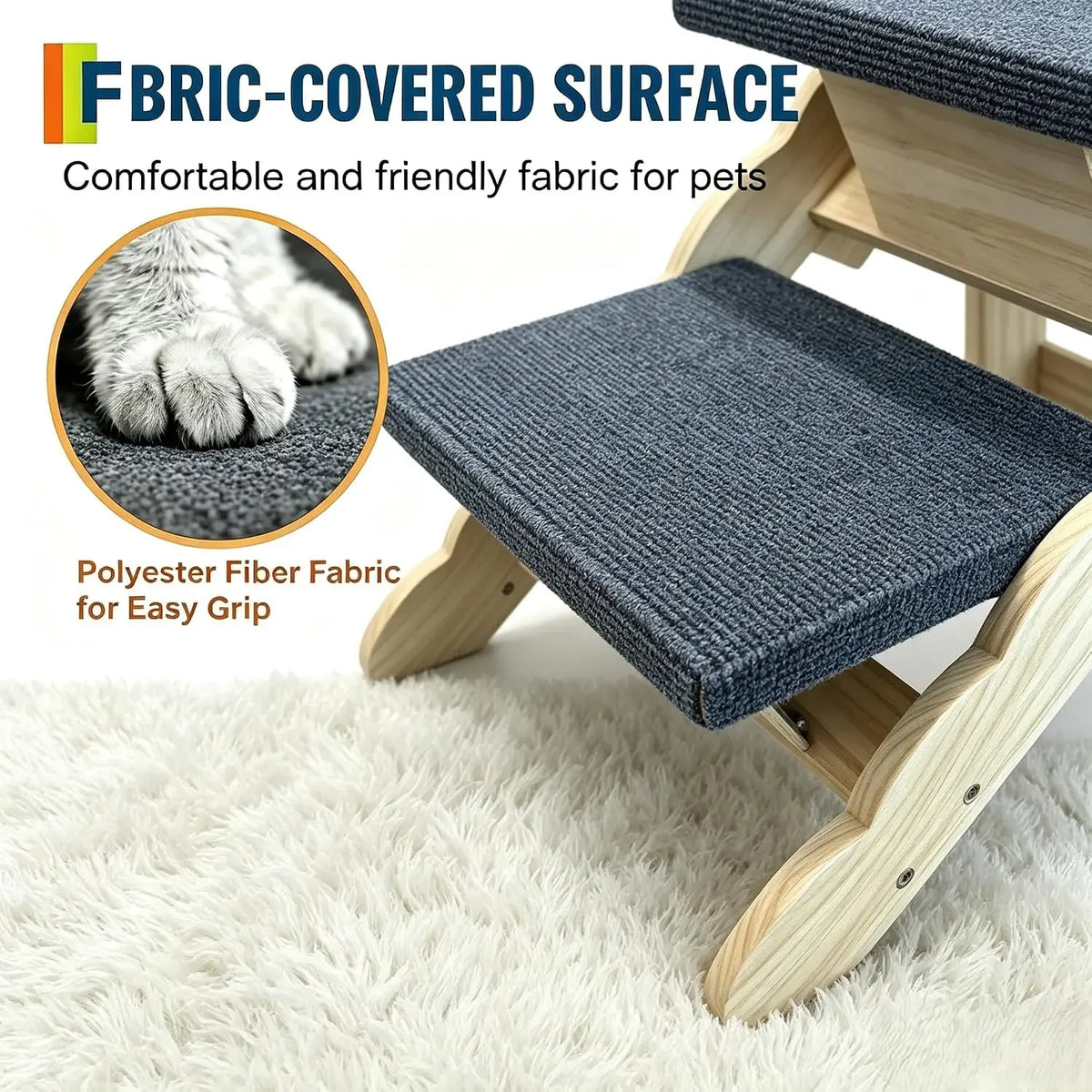Garvee Wooden Folding Pet Stairs for Beds, Couches and Cars