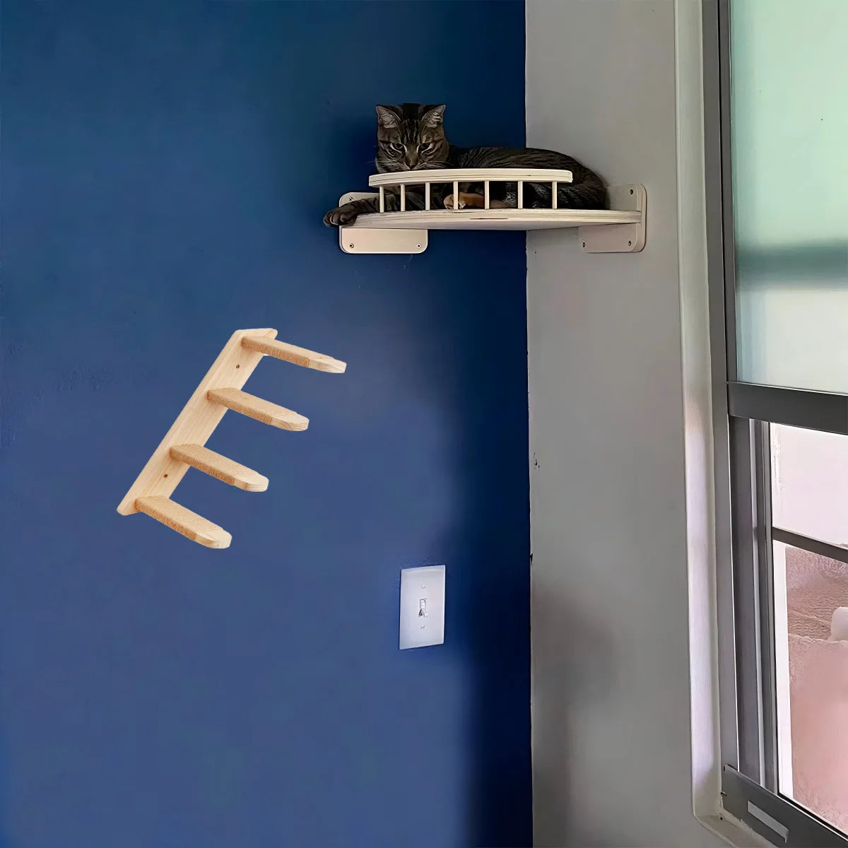 CWV Wall Mounted Wooden Cat Hammock And Climbing Shelf Set
