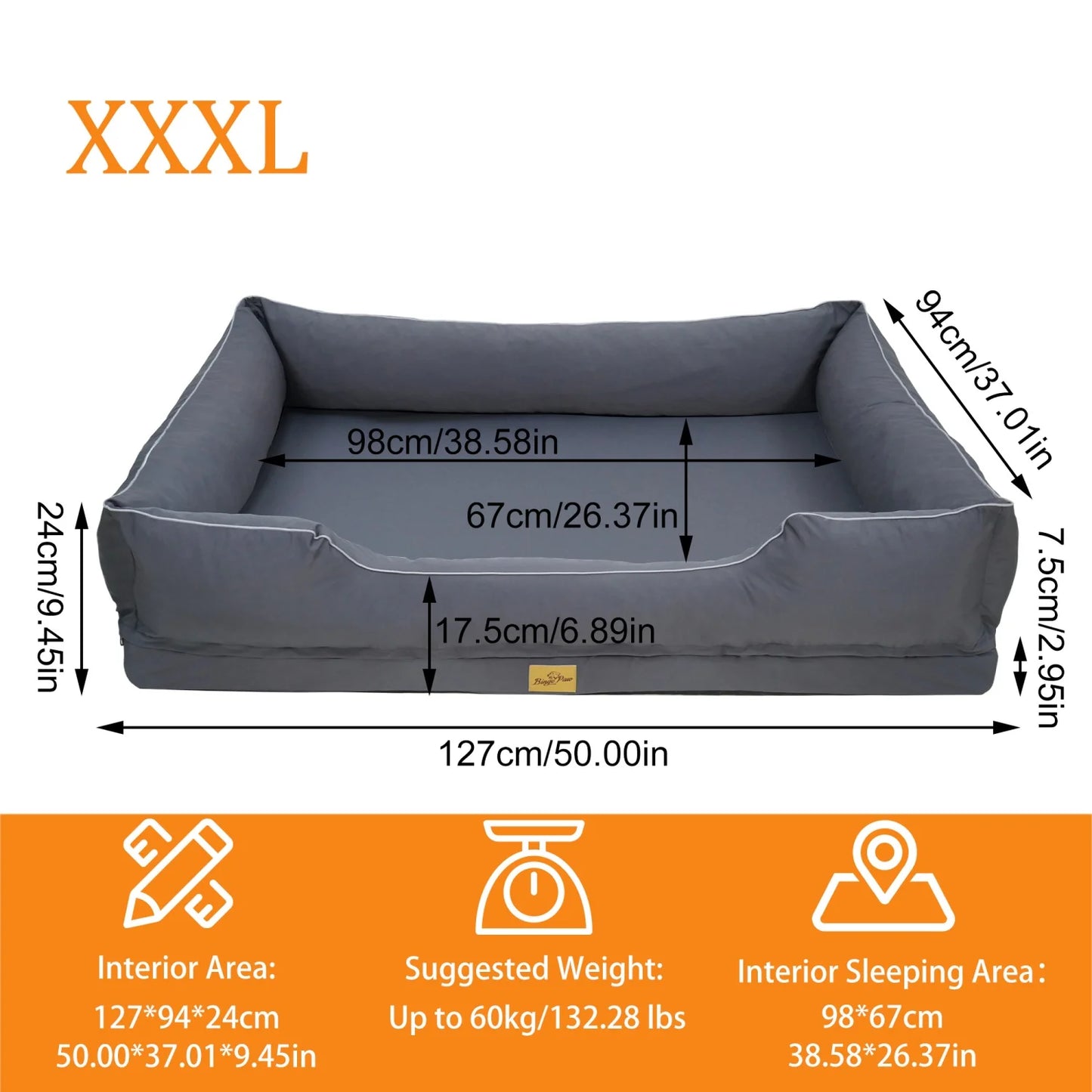 Bingopaw Orthopedic Dog Bed With Bolsters And Washable Cover