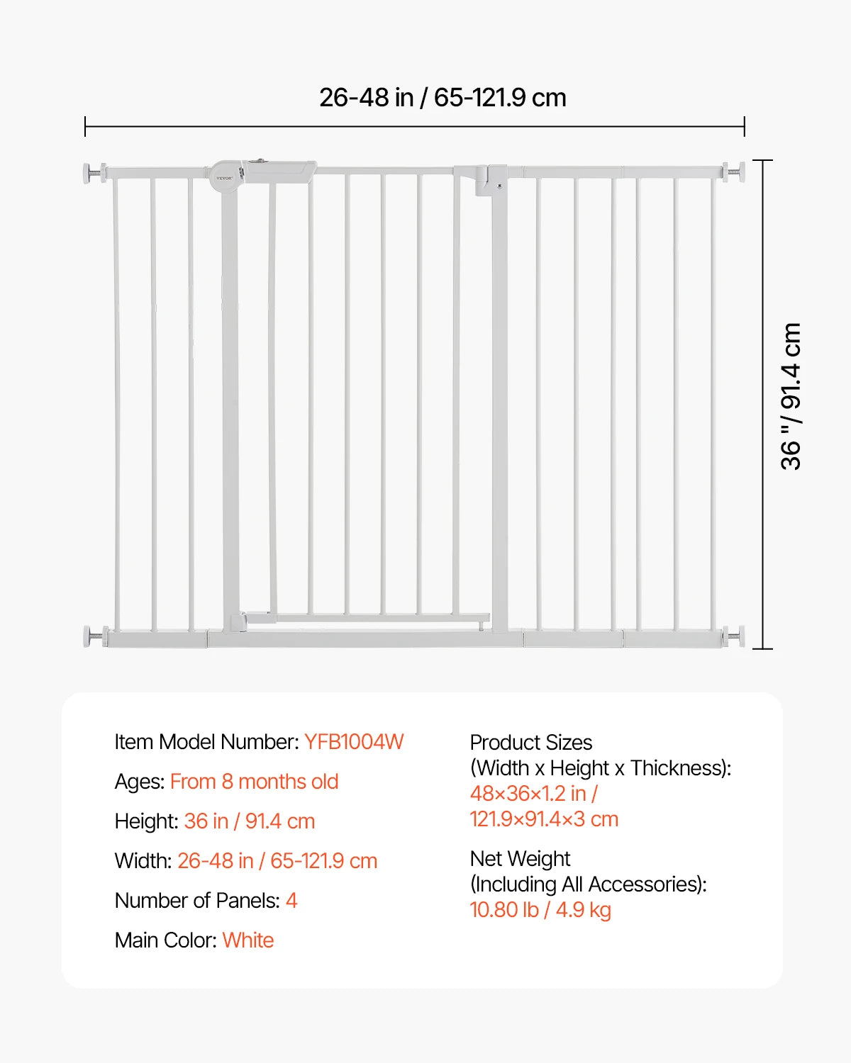 SucceBuy Pressure Mount Baby Gate With Walk Through Safety Panel