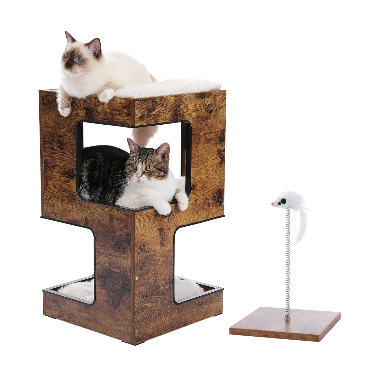 PAWZ Road Modern Wood Cat Condo With Scratching Pad Tower