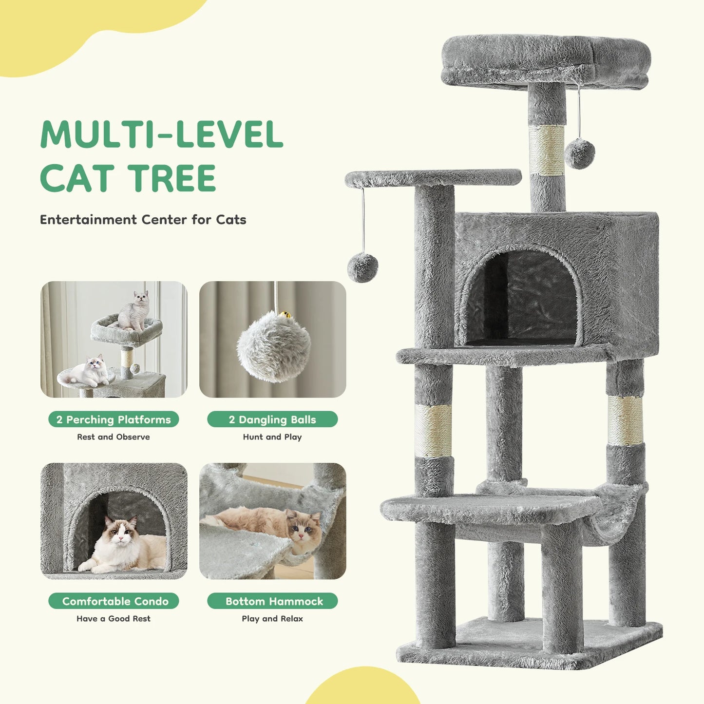 JHK Multi Tier Cat Tree With Sisal Scratching Posts For Cats