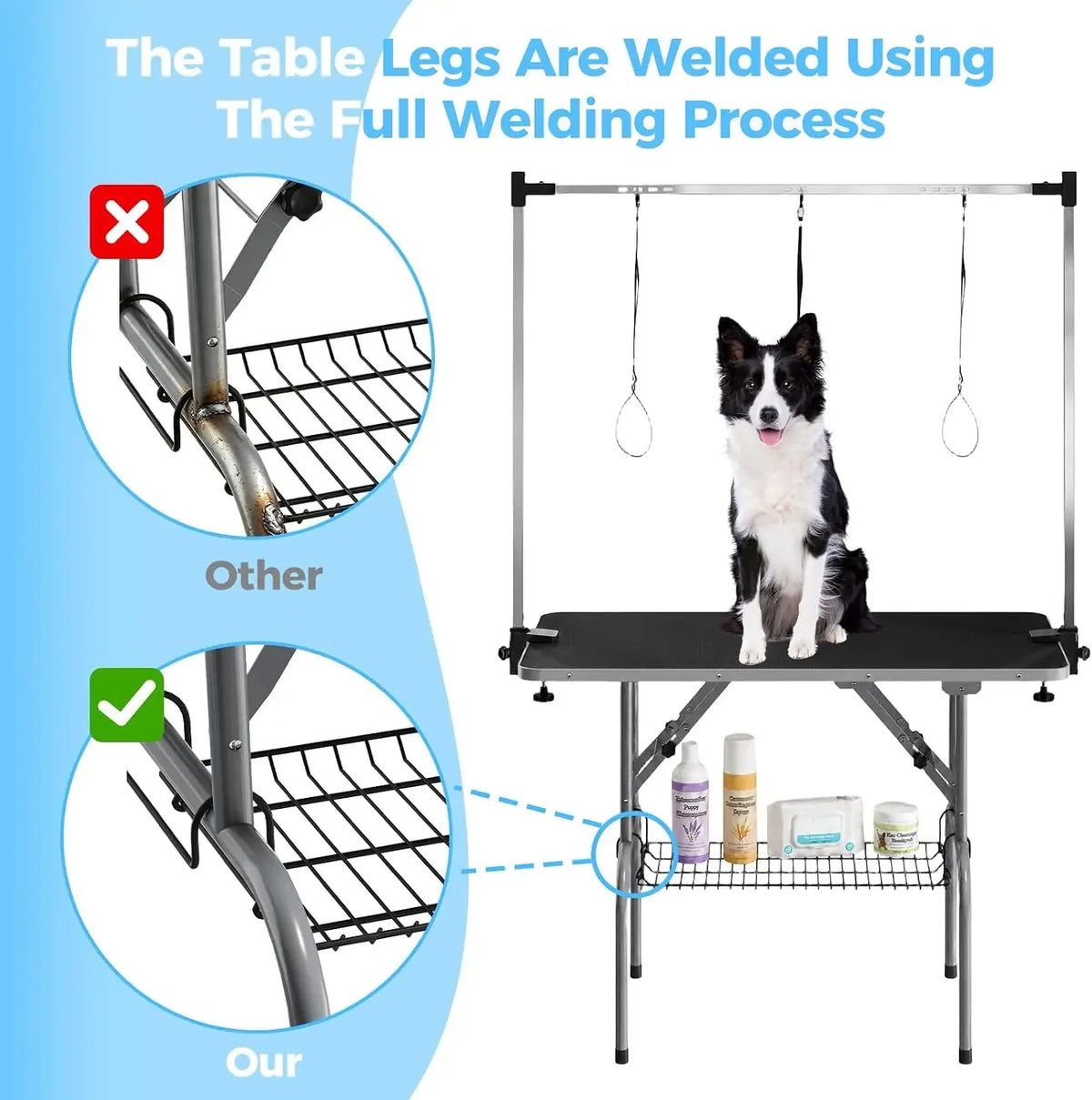 Garvee Professional Foldable Dog Grooming Table With Safety Nooses