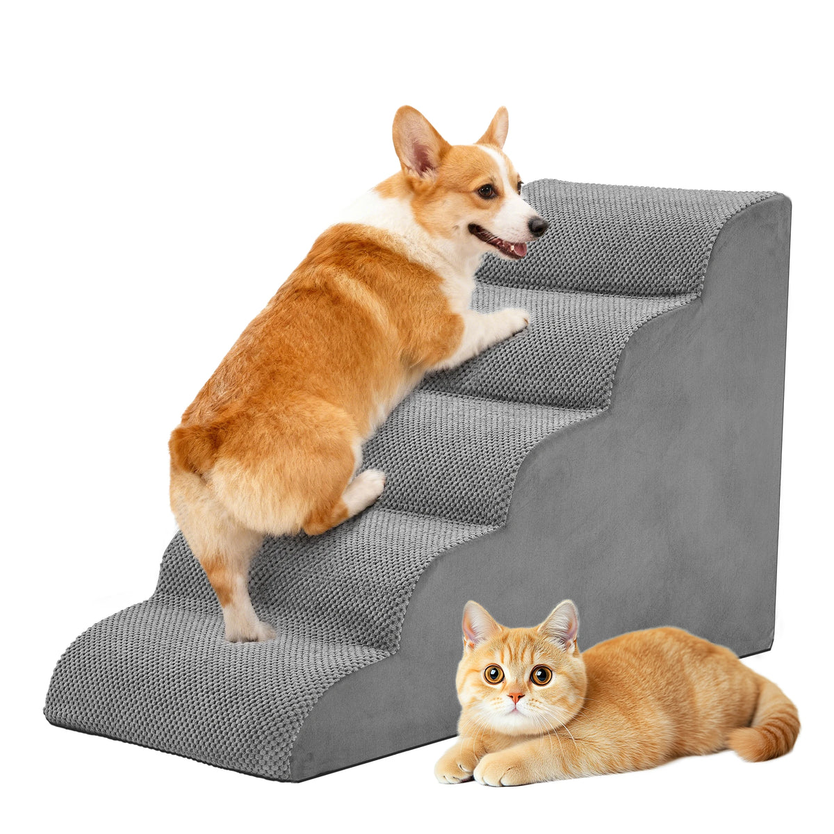 JHK Curved Foam Dog Stairs With Non Slip Pet Steps
