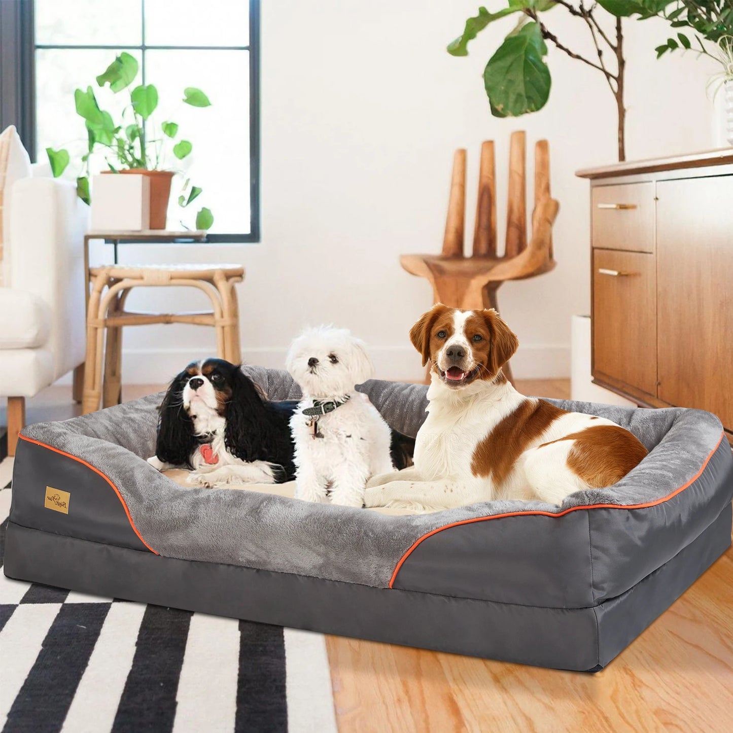 Bingopaw Orthopedic Dog Bed With Waterproof Bolster And Removable Cover