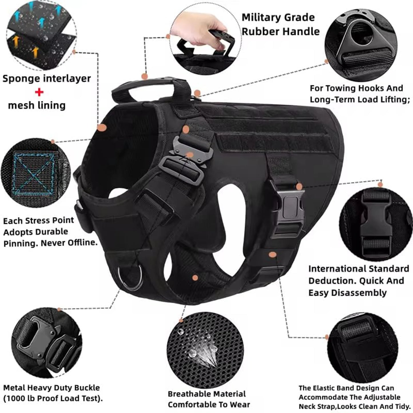 Padded Tactical Nylon Dog Harness With Quick Release Buckles