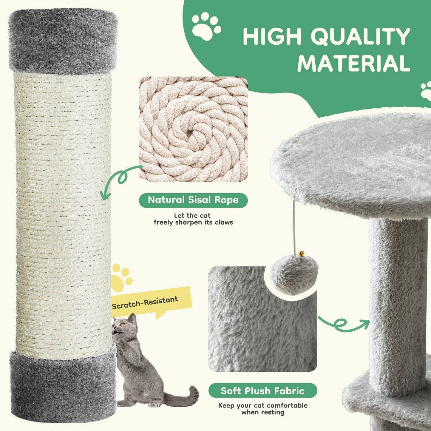 JHK Multi Tier Cat Tree With Sisal Scratching Posts For Cats