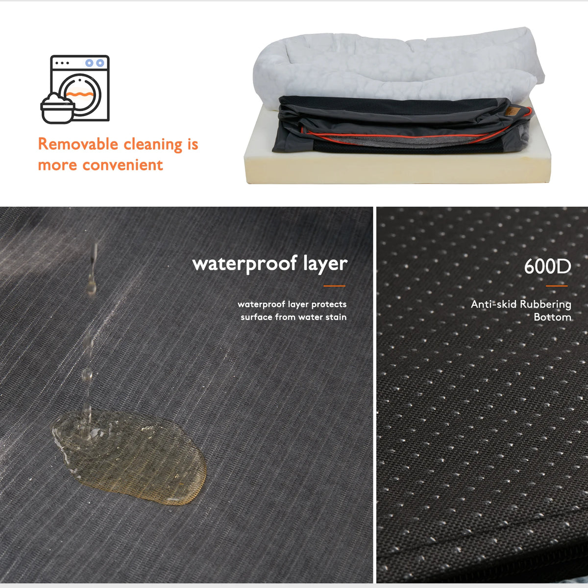 Bingopaw Washable Waterproof Fleece Dog Bed With Removable Cover