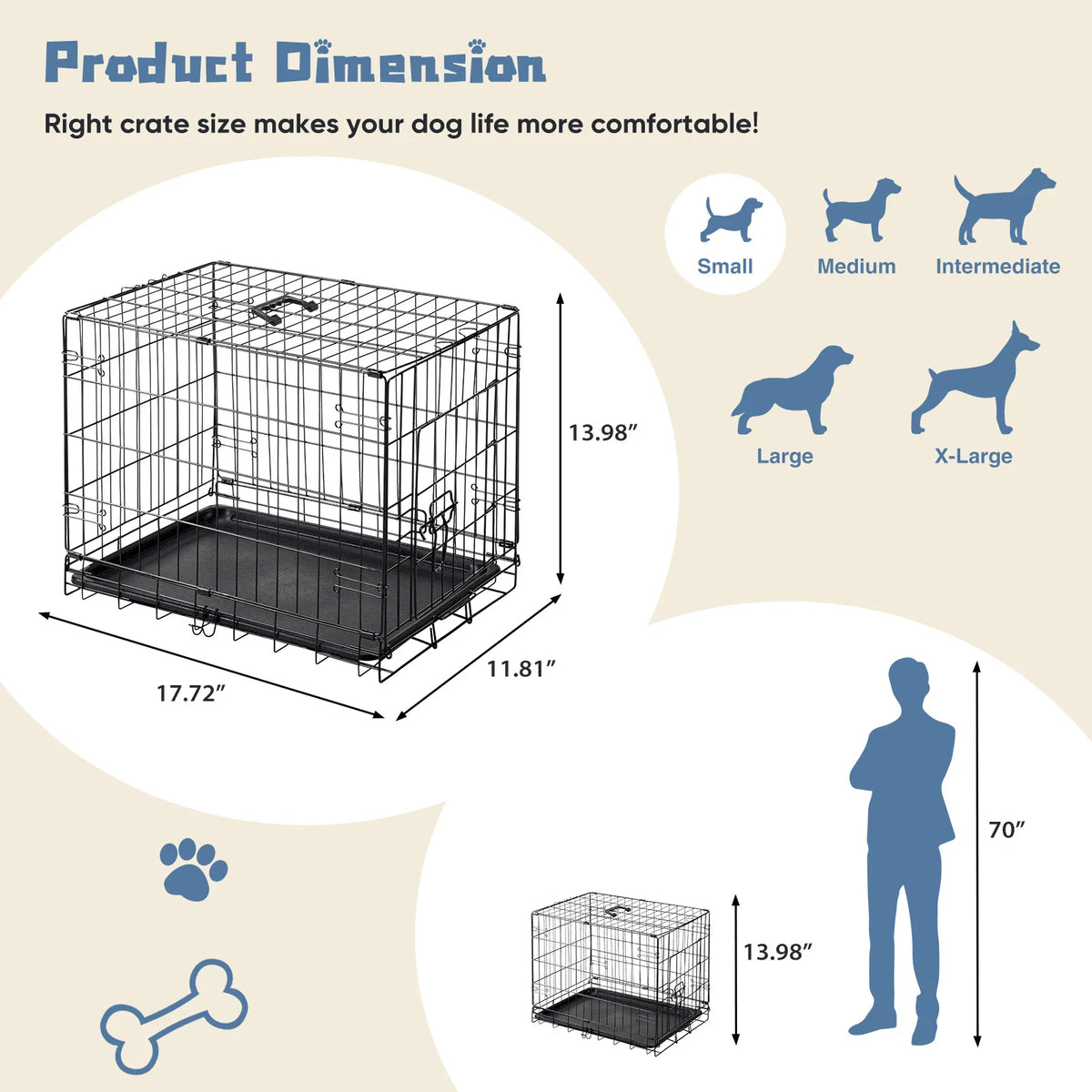 JHK Foldable Metal Dog Crate With Secure Lock And Tray