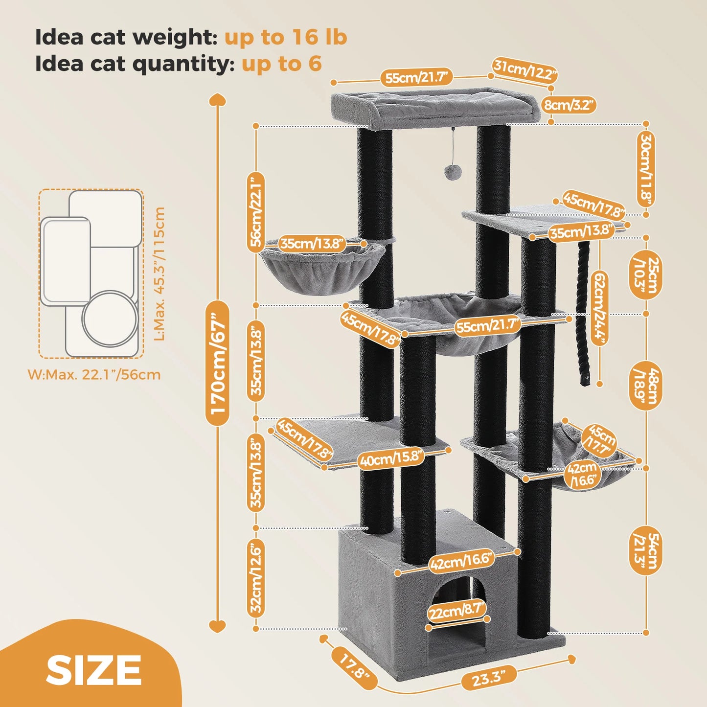 PAWZ Road Sturdy Cat Tower With Sisal Posts And Hammock