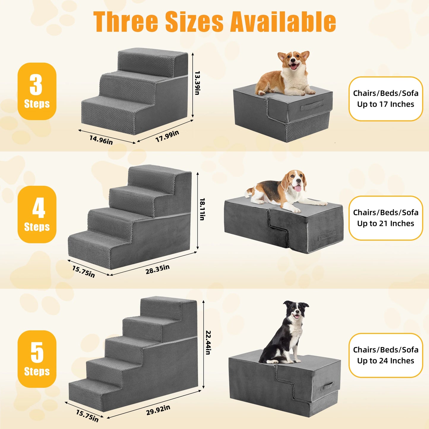 Premium Foam Dog Stair Ramp Small Dogs Non Slip Climbing Ladder