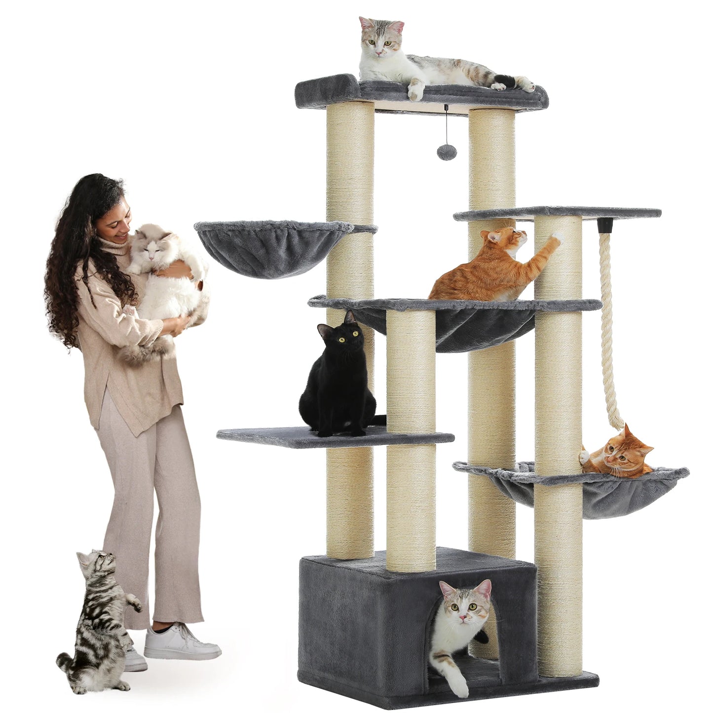 PAWZ Road Sturdy Cat Tower With Sisal Posts And Hammock