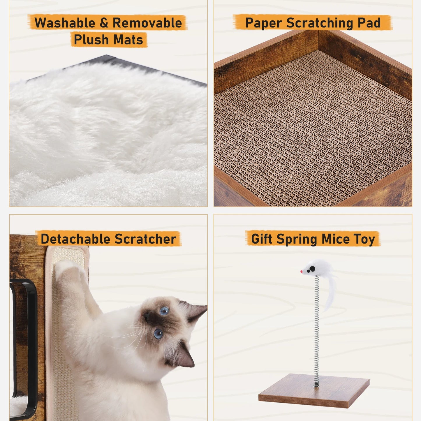 PAWZ Road Modern Wood Cat Condo With Scratching Pad Tower