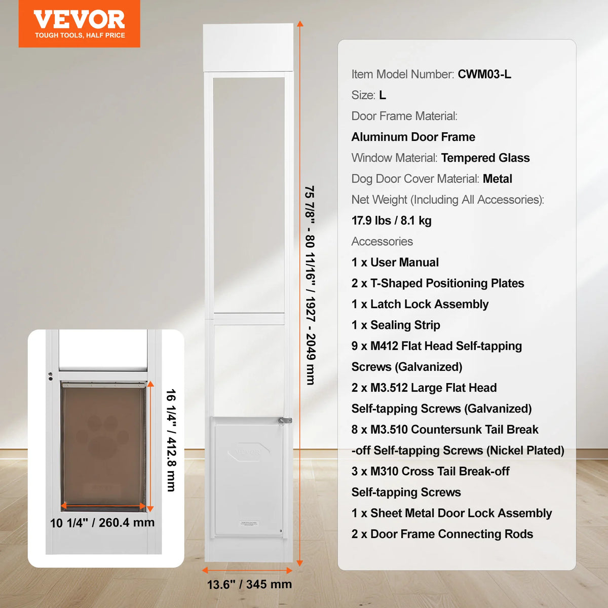 Adjustable Aluminum Frame Tempered Glass Sliding Pet Door