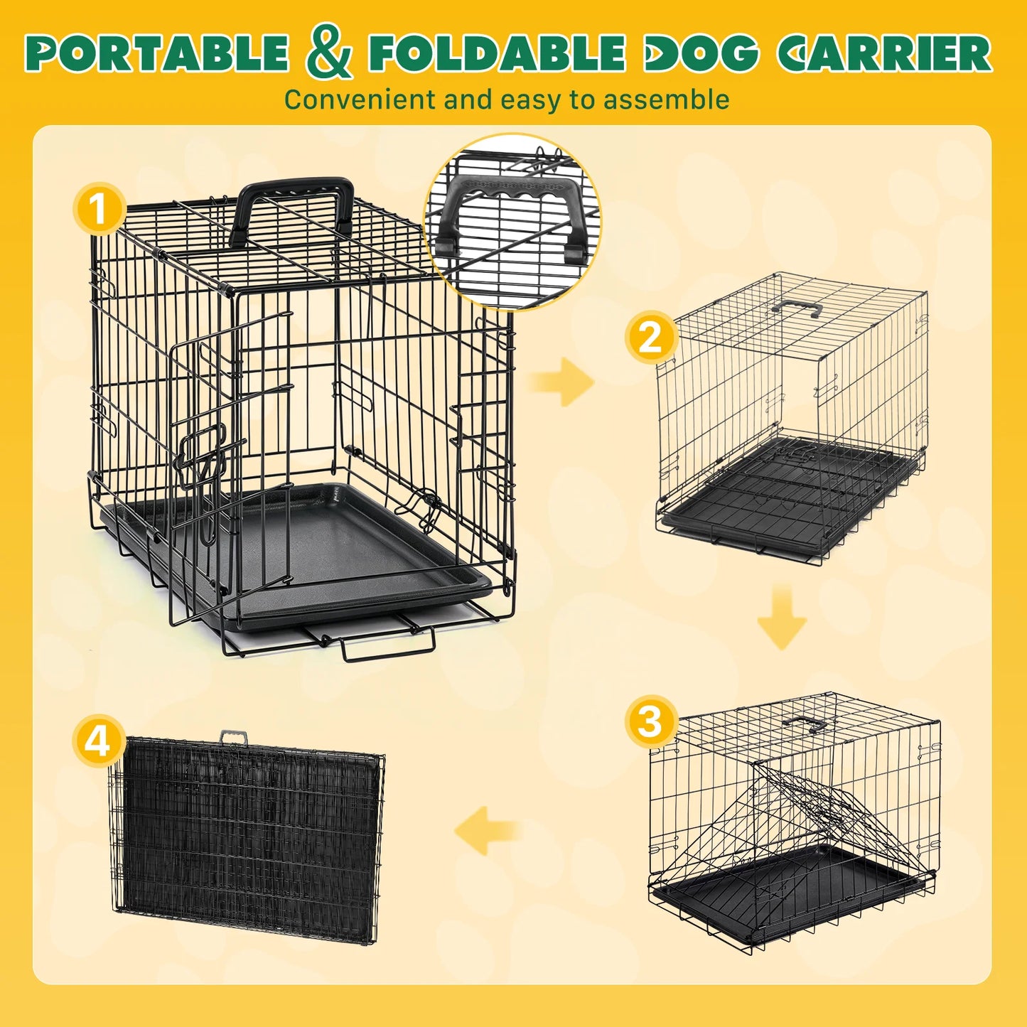 JHK Foldable Metal Dog Crate With Secure Lock And Tray