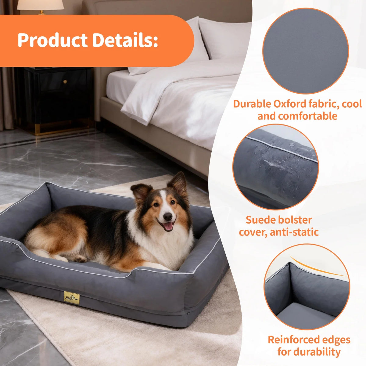 Bingopaw Orthopedic Dog Bed With Bolsters And Washable Cover