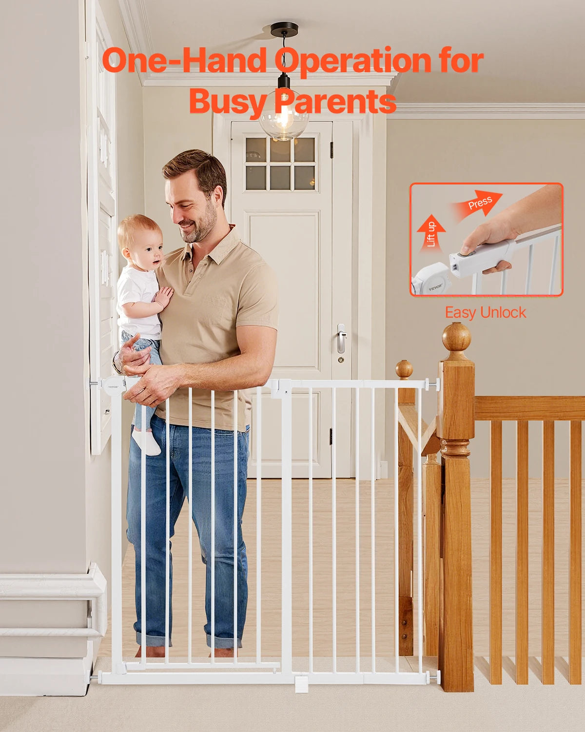 SucceBuy Pressure Mount Baby Gate With Walk Through Safety Panel