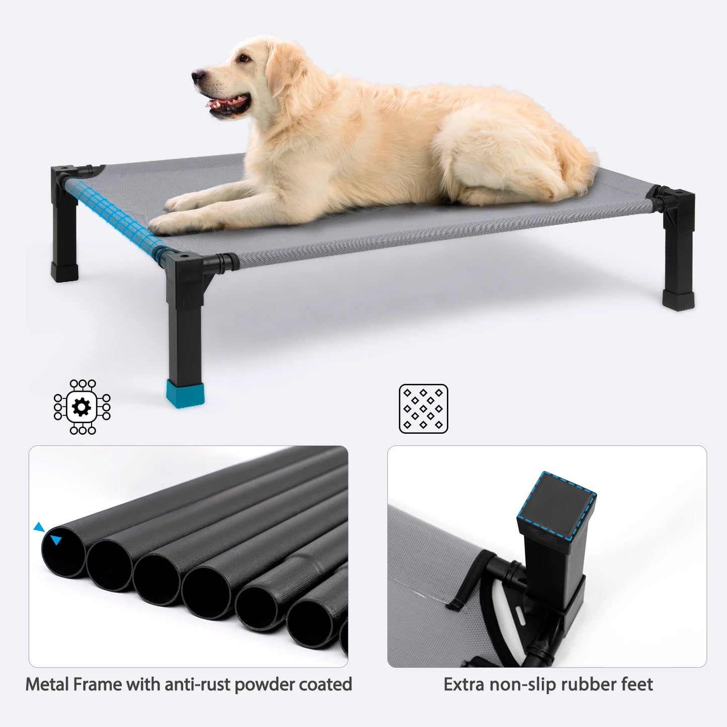 Elevated Cooling Dog Bed With Breathable Mesh And Metal Frame